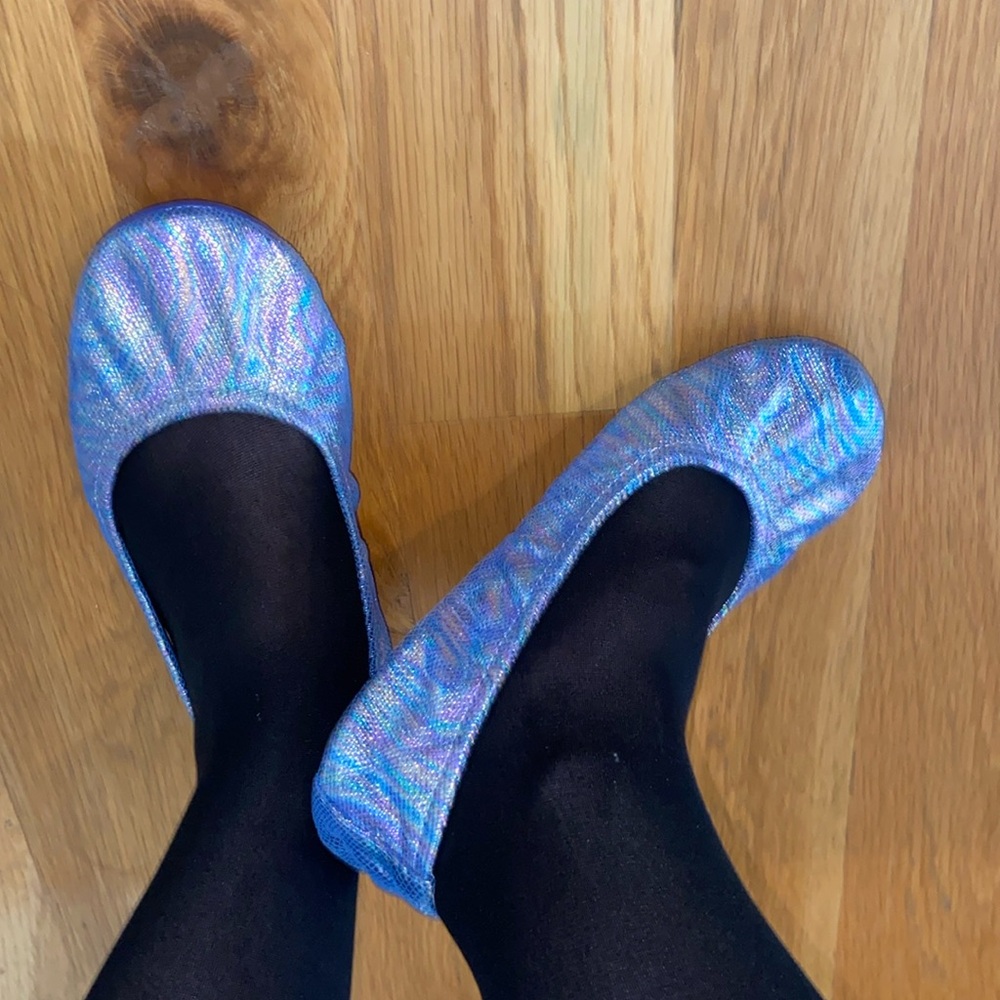 Brand New Leather Folding Ballet Flats Rainbow Shimmer Packable Shoes Like Tieks - Picture 11 of 15